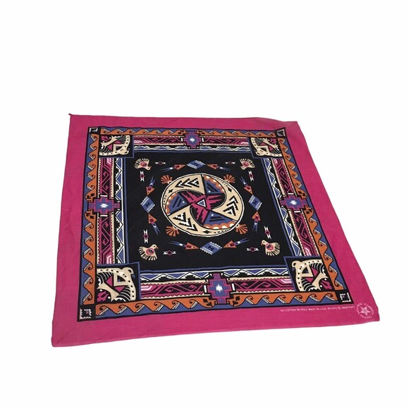 VTG Bandana 90s Made in USA Native American Wamcraft Birds Pink - Picture 1 of 10